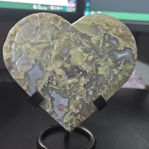 Large Moss Agate heart with stand